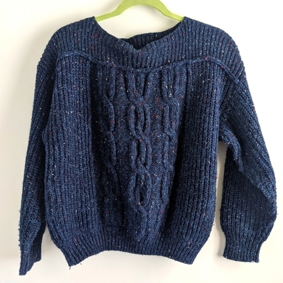 VINTAGE Lizwear Wool Blend Blue Cropped Sweater SP - Picture 1 of 12
